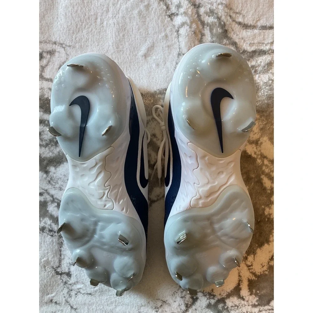 Nike Baseball Cleats White Navy‎ Blue Swoosh Size 14